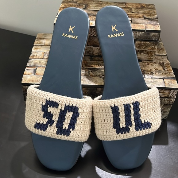 NWT KAANAS Tesia Slide Sandals - Navy - Size 10 - Picture 6 of 10